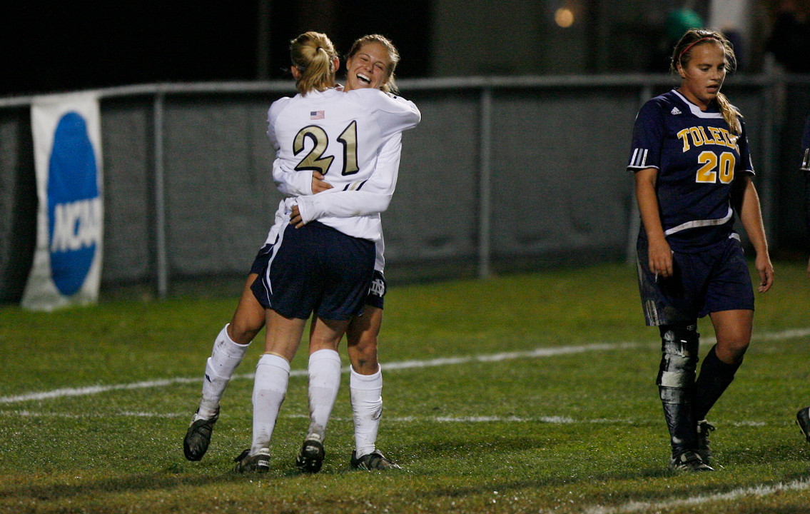Erica Iantorno celebrates her goal versus Toledo in NCAA first round action on Friday night at Alumni Field.
