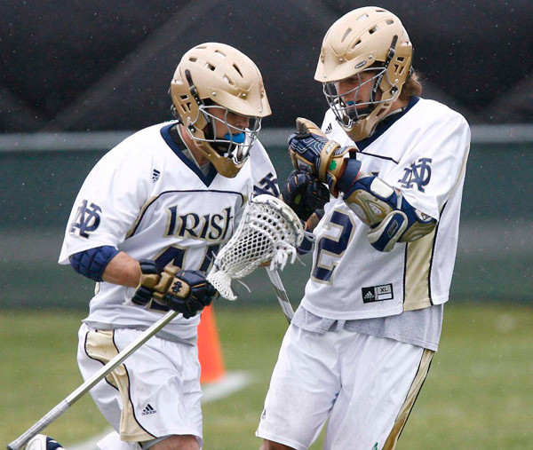 Peter Christman (left) and Duncan Swezey (right) celebrate one of Christman's three goals against Villanova.
