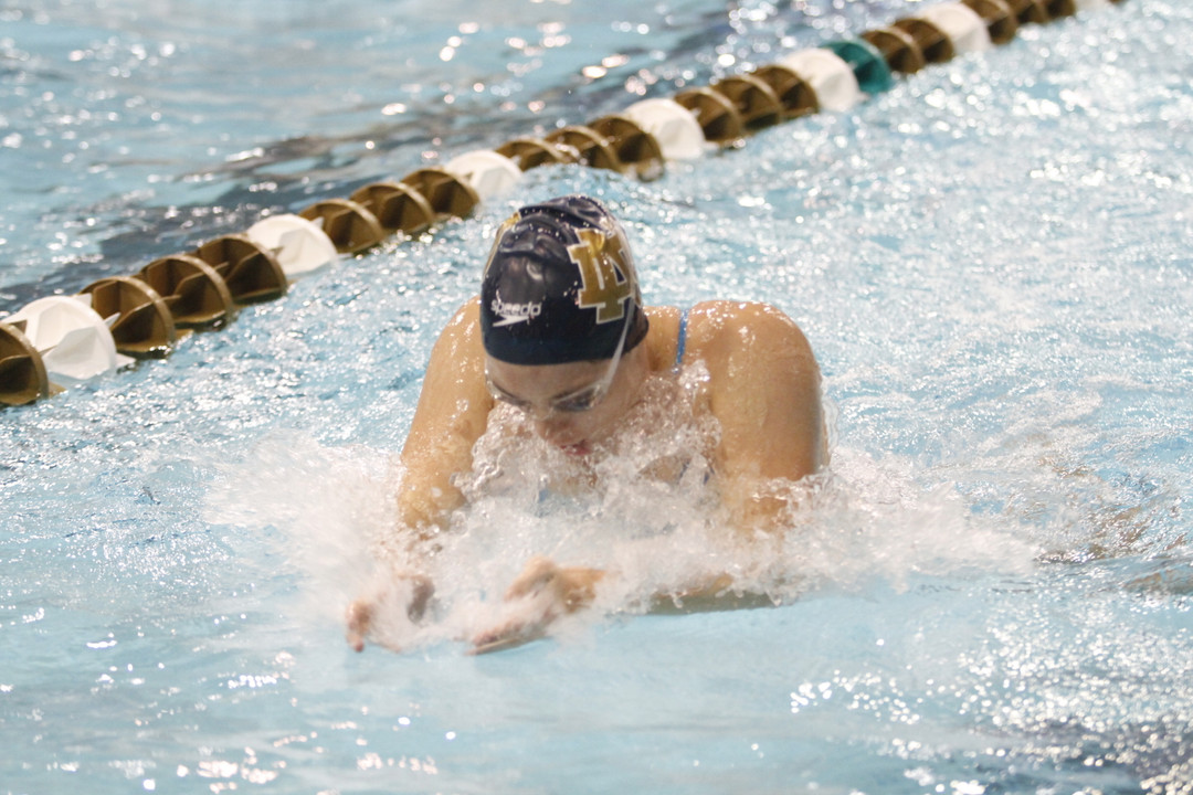 Senior Lauren Stauder closed out her final home meet with a victory in the 200 breastroke.